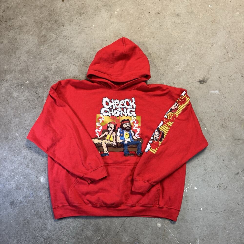 Liquid Blue Cheech & Chong Red Graphic Hoodie Cropped Raw Hem Mens XL